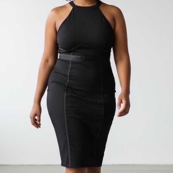 torrid Dresses & Skirts - Torrid Womens‎ Dress 2x Black Ribbed Halter Bodycon Mini Velvet Trim LBD Edgy